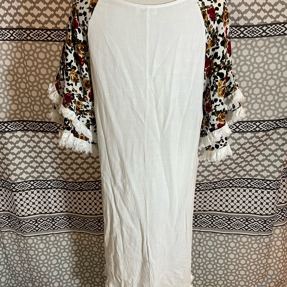 Umgee Print Flare Sleeve Linen Top With Raw Detail - image 2